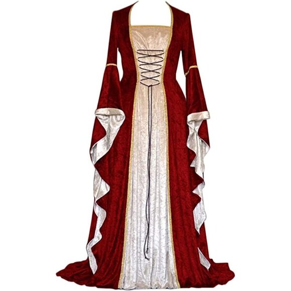 Medieval Victorian Long Dress Red Cosplay Irish Costume Halloween Viking Fun NWT - Picture 1 of 11